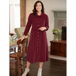 Vermont Country Store Corduroy Dress XLP Burgundy Lagenlook Cottagecore Midi